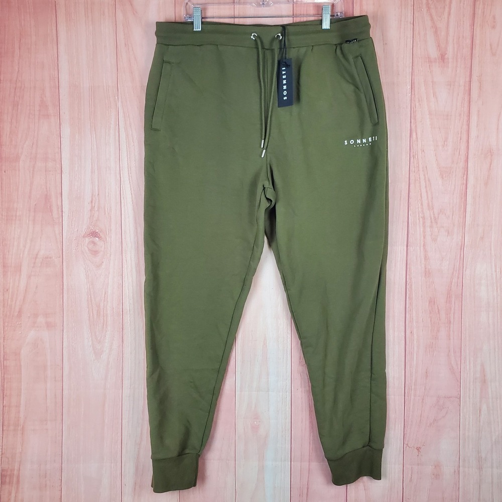 Sonneti London Jogger Pants Men 2XL Olive Green Fleece Lined Stretch Tapered Leg